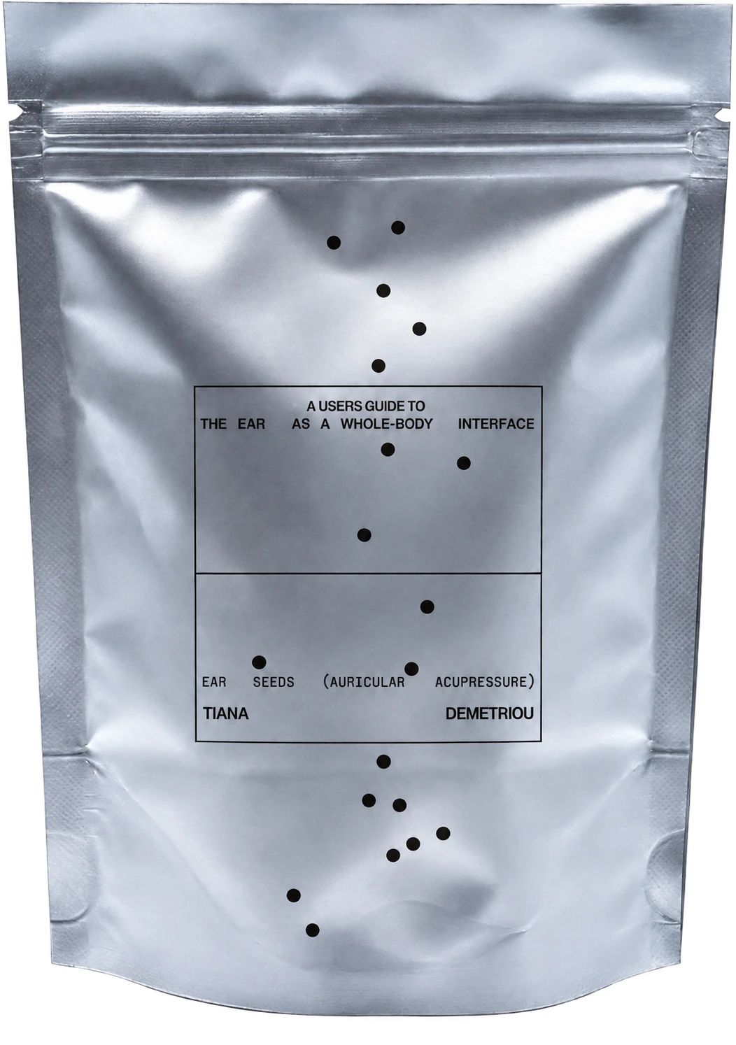 Tiana Acupuncture ear seed product in a silver foil pouch