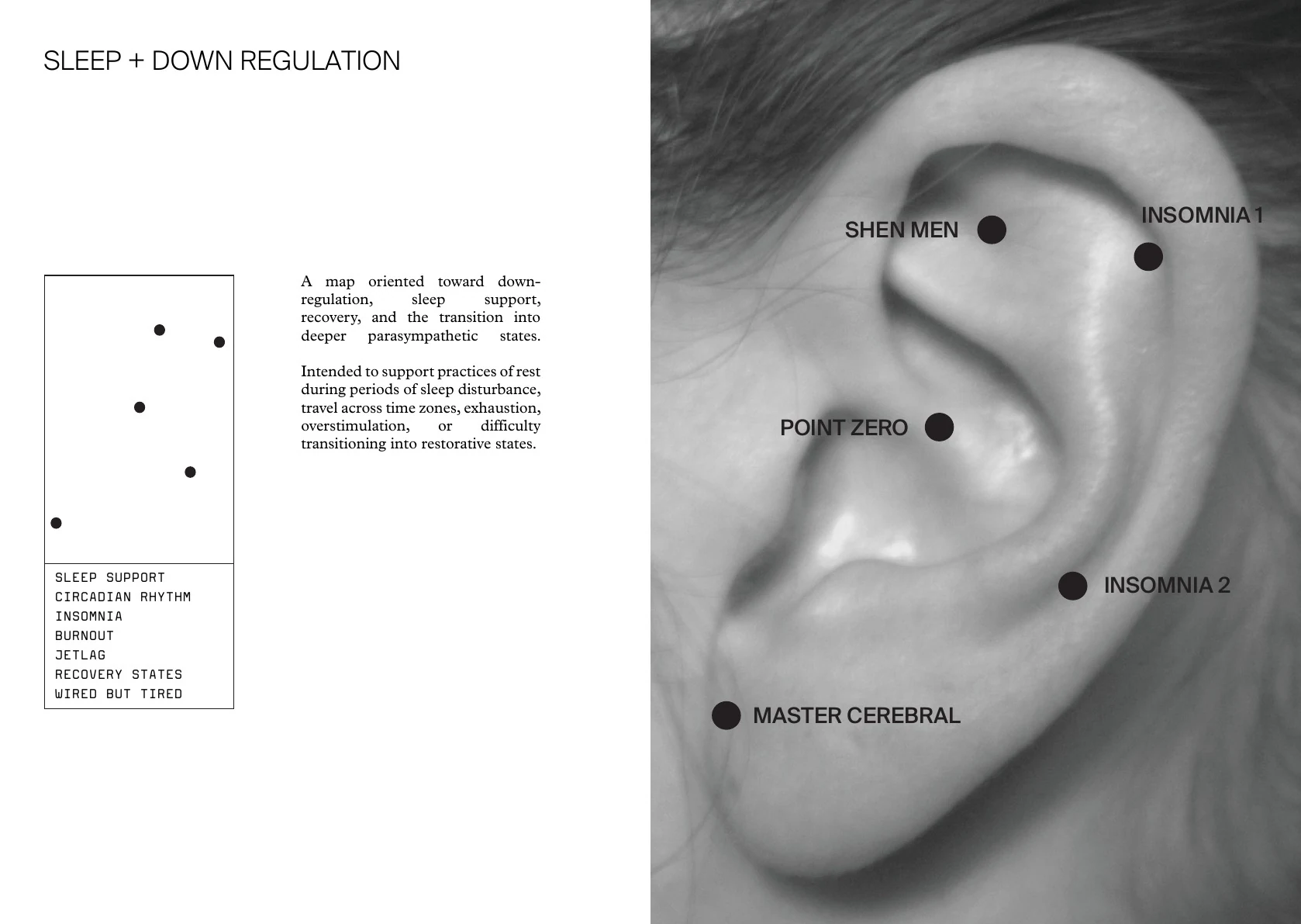 Ear seed booklet spread for sleep and down regulation
